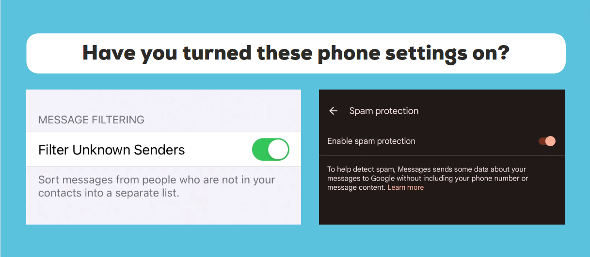 你把这些电话设置打开了吗?iphone可以过滤未知发件人，android可以启用垃圾邮件保护